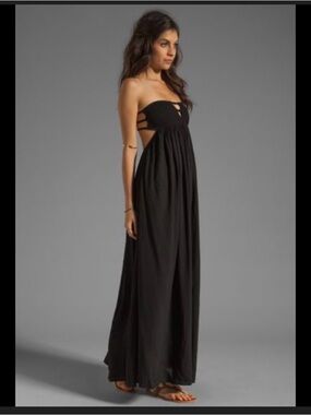Indah Black Semi-sheer Strapless Maxi Dress with Back Straps & Open Back